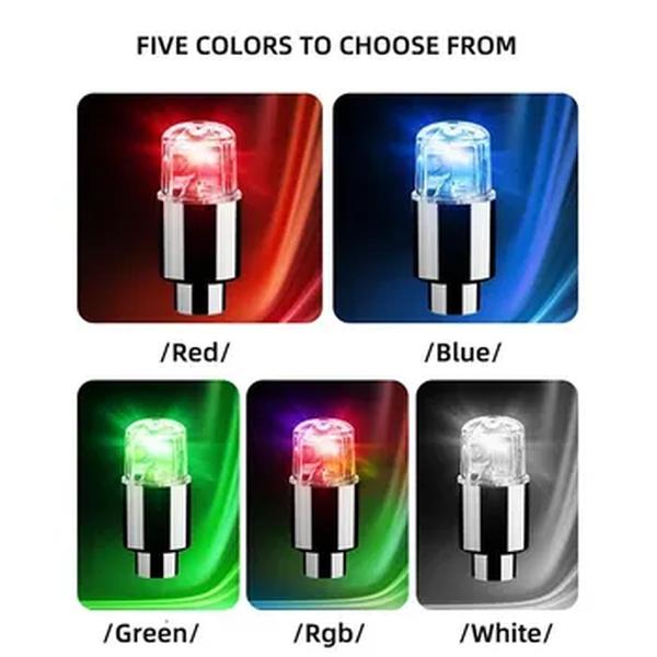 Colorido LED roda válvula Caps, Universal, Dustproof, motocicleta, carro, pneu, tampa, 4pcs