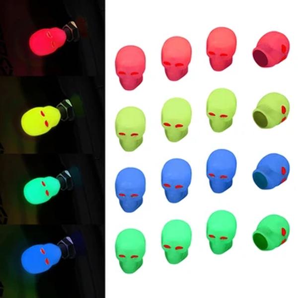 Crânio luminoso Fluorescente Car Tire Valve Caps Auto Motocicleta Bicicleta Bocal Cap Decor Noite Brilhante Plug Wheel Cover