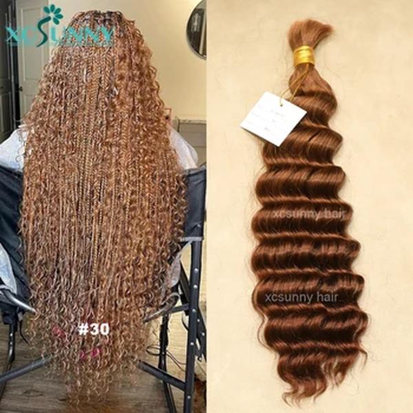 Cabelo humano em massa para trançar, onda profunda dupla desenhada, sem trama, tranças sem nós Boho, cor encaracolada, 30, 27