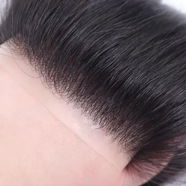 Cabelo fino na testa para homens, linha fina fina, prótese capilar 100% cabelo humano, peruca frontal, 0,06mm