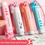 Cat Paw Borracha Borrachas, Push-Pull Design, Estudante Ferramenta de Correção, Crianças Material de Escritório Escolar, Papelaria Criativa Presente, Kawaii, 1Pc