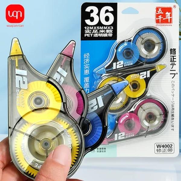 Bonito fita corretiva portátil, White Out Corrector, brinde promocional, Student Prize, Escola e Escritório Papelaria, 5 mm X 12 M, 3pcs por conjunto