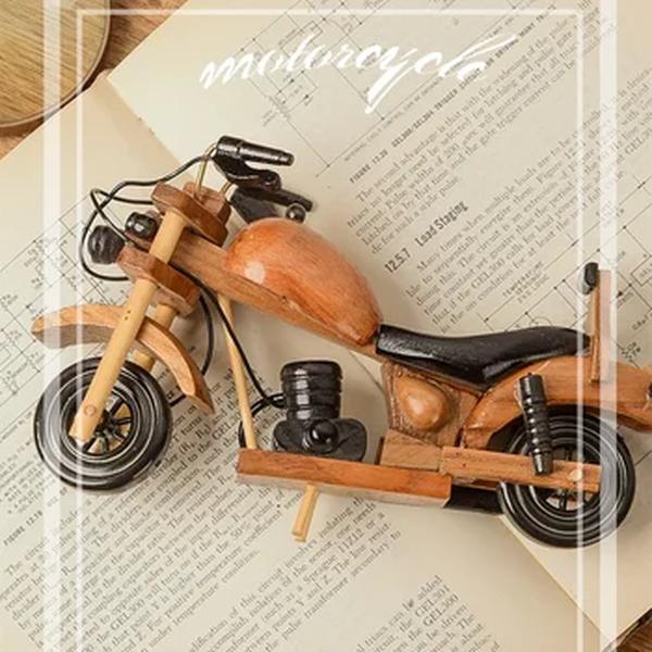 Retrô de madeira modelo de motocicleta carro brinquedo boneca enfeites de madeira artesanal home office decoração artesanato presentes de aniversário das crianças