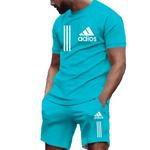 Conjunto casual de camiseta e shorts de manga curta masculina, esportes, academia, 2 peças