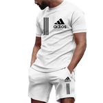 Conjunto casual de camiseta e shorts de manga curta masculina, esportes, academia, 2 peças