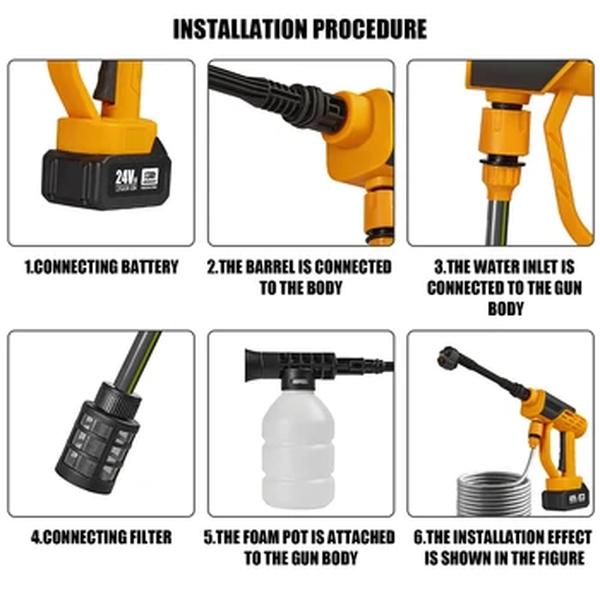 Lavadora sem escova de alta pressão, sem fio eficiente carro, jardim lavar ferramentas elétricas, bateria Makita 18V, 26Bar, 300W, 6 em 1