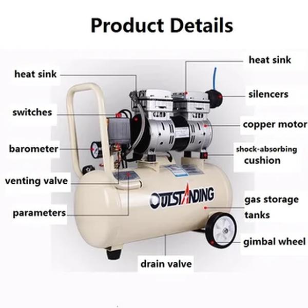 Mini Compressor de Ar Sem Óleo Compressor de Ar Inflável Mudo Bomba De Perfuração De Pintura De Madeira, 220V, 550W