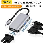 MZX Docking Station, USB 3 0 Hub, Compatível com HDMI, VGA Splitter, Adaptador de Extensão, Tipo C Dock, Laptop, PC, Acessórios de Computador, 4 em 1