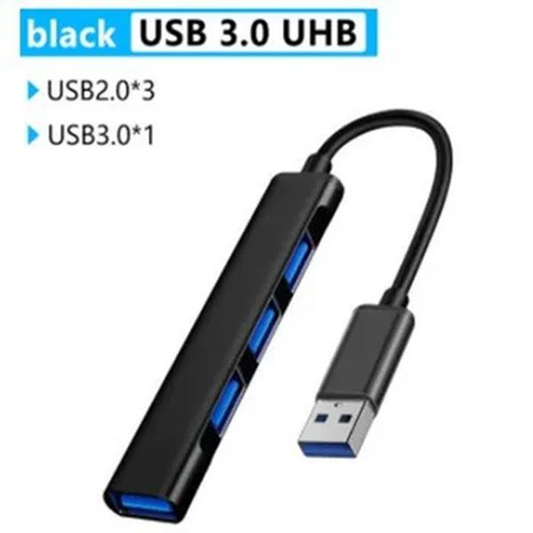 Divisor de alta velocidade para adaptador, 4 portas USB tipo C HUB, OTG para PC, acessórios de computador, cor preta, 3.0 2.0, novo