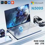 N5095 Intel Windows 11 Pro Laptop, 32GB de RAM, 2048GB SSD, PC Office, Computador Gaming, Teclado de Desbloqueio de Impressão Digital, Novo