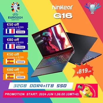 Ninkear-Laptop para jogos com Intel Core I9-10885H, Notebook Nvidia GTX1650Ti, 144Hz, 32GB + 1TB SSD, Windows 11, 16 polegadas, G16