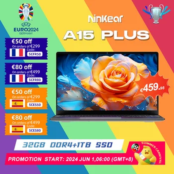 Ninkear-Computador portátil A15 Plus 15.6 &quot;, AMD Ryzen™Notebook de desbloqueio de impressão digital, 7 5700U, FHD, IPS, 60Hz, 32GB + 1TB SSD, Teclado retroiluminado