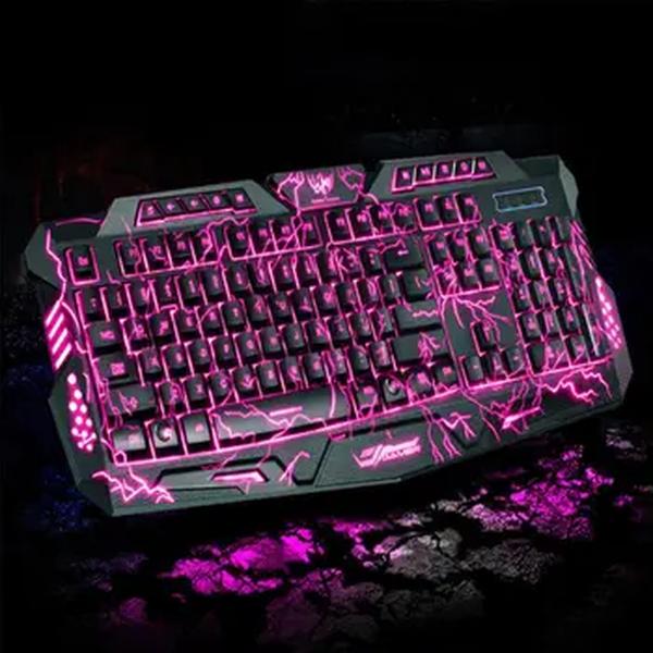 652F LED Teclado retroiluminado arco-íris com fio Crack Padrão Teclado para jogos computador PC