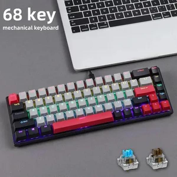 APAYADO-R680 Mini teclado mecânico, 68 teclas, conexão tipo C, suporta todas as teclas sem lavar, RGB