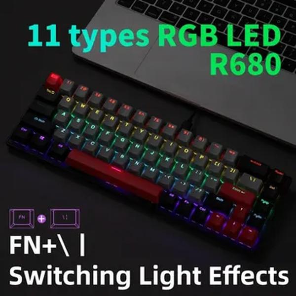 APAYADO-R680 Mini teclado mecânico, 68 teclas, conexão tipo C, suporta todas as teclas sem lavar, RGB
