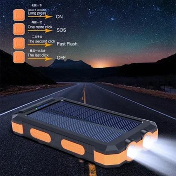 Waterproof Grande Capacidade Outdoor Power Bank, rápido carregamento externo da bateria, 2USB Solar Power Bank, lanterna para iPhone, 200000Ah