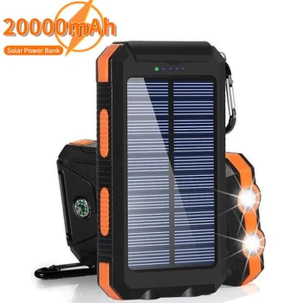 20000mah banco de energia solar ao ar livre carregador portátil powerbank impermeável bateria externa dupla usb de carregamento com luz led