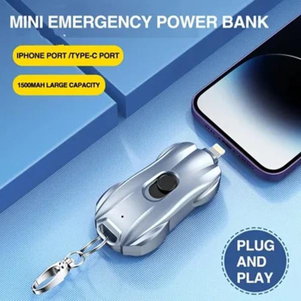 Mini Portable Power Bank Chaveiro, 1500mAh, Tipo-C, Ultrafino, Carregador de Emergência para iPhone, Android, Emergência ao ar livre