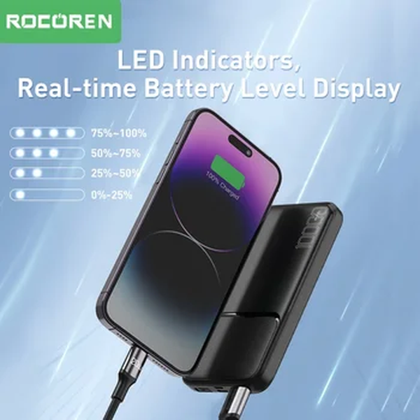 Rocoren-Banco de Carregamento Rápido, Carregador Portátil, Bateria Externa, Powerbank para iPhone, Xiaomi Mi, POCO, 10000mAh