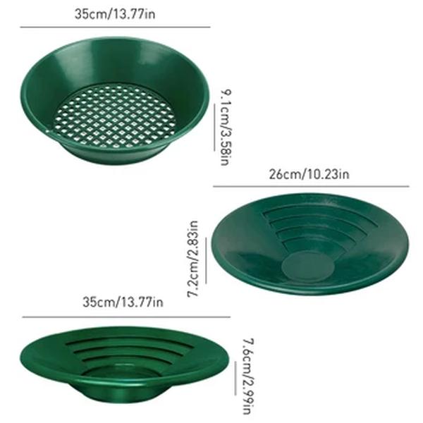 Lavando Gold Panning Machine Screen, Mining Screen, Metal Detection Tools, Gold Pan, Green Plastic Bowl, 10 ", 14", 15"