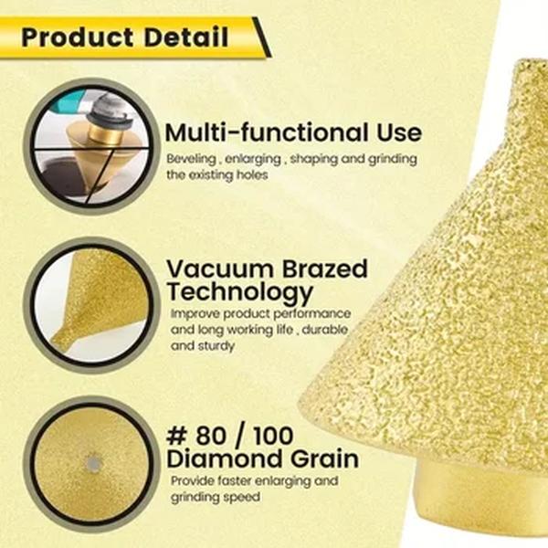 Broca de milho chanfro diamante M14, chanfradura ampliada, ferramentas de moagem, granito, mármore, telhas, corte de pedra, escultura de cone, 50mm