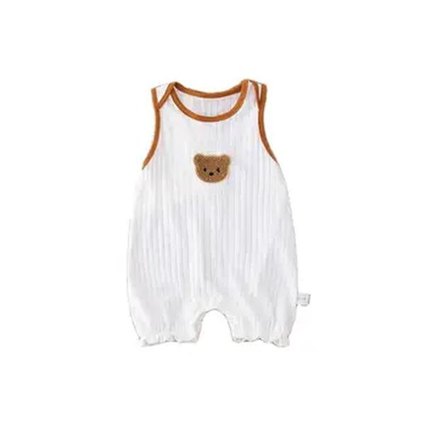 Macacão infantil do bebê recém-nascido Romper, Macacões Bordados Urso Sem Mangas, Roupa das Meninas da Criança, Roupa Sólida, Verão