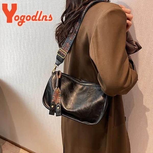 Yogodlns-Bolsa de ombro vintage para mulheres, couro PU, bolsa de travesseiro, estilo luxuoso, tiracolo, bolsa mensageiro senhora, bolsa feminina
