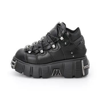 Sapatos de plataforma com cordões estilo punk para mulheres, botas de tornozelo, tênis rock, decoração de metal, altura 6cm, novo, 2023
