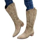 Botas de vaqueiro ocidentais bordadas para mulheres, dedo apontado, Salto grosso, Botas altas de joelho, Botas longas soltas de couro PU, Outono