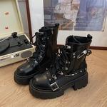Botas de motociclista de couro envernizado para mulheres, zíper respirável, botas de plataforma Lolita, botas gótico retrô, moda inverno, novo, 2023