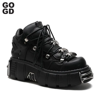 GOGD-Botas de plataforma feminina, sola grossa, gótica, estilo punk, botas de motocicleta, cosplay, estudante universitário, bombas, novo, Y2K