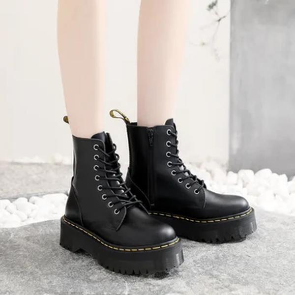 Botas de plataforma originais para mulheres e homens, sola grossa, tornozelo, sexy, fêmea, punk, sapatos de motocicleta, botas de combate, plus size, couro