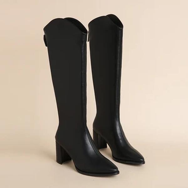 Mais tamanho 34-43 novas botas femininas zíper grosso saltos altos simples grossos saltos altos outono inverno botas joelho altas botas