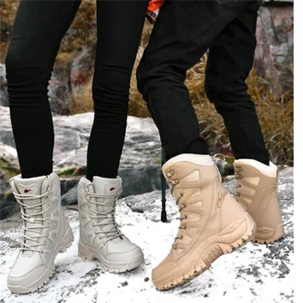 Sapato de Plataforma de Pelúcia Quente de Inverno Masculino e Feminino, Dedo Redondo, Deserto, Terra, Combate, Caminhada, Moda, Qualidade