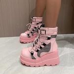 Tornozelo com salto alto para mulheres, cunhas plataforma, botas curtas com zíper, sapatos de cosplay, moda outono, novo design, 2024