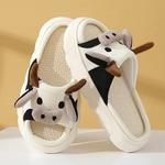 Chinelos de linho de vaca bonitos dos desenhos animados, Universal Indoor Home Slippers, Sandálias de linho de algodão antiderrapantes, Quatro Estações, 2024