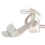 Sapatos confortáveis com salto em bloco feminino, sandálias pérolas, bege, que combina tudo, volumosos, médios, claros, pretos, gladiadores, fato feminino, 2023