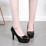 Sapatos de salto alto boca rasa baixo para mulheres, plataforma impermeável, salto grande, toe redondo, edição coreana, novo, 2024