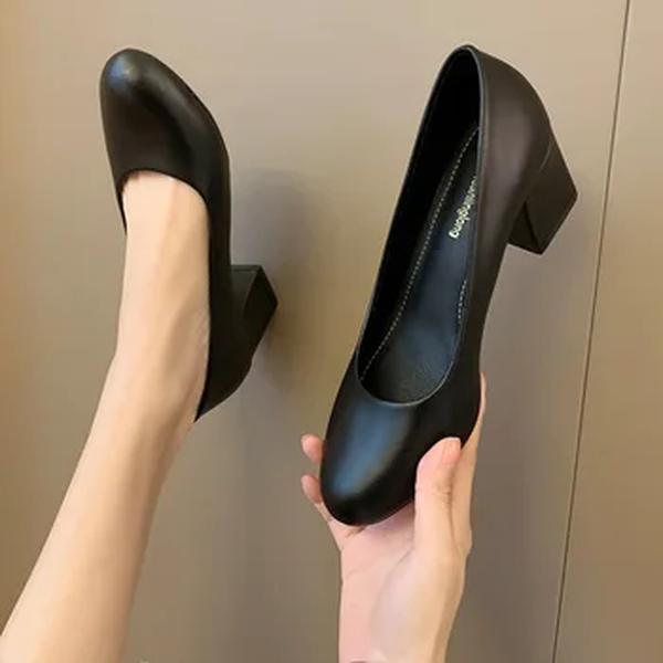 Bombas de couro macio para mulheres, sapatos básicos de primavera, saltos altos quadrados, carreira de escritório, sapatos confortáveis para senhora, plus size, novo, s0001, 43, 44, 45