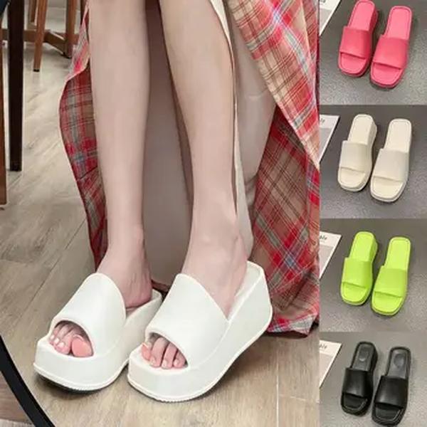 Chinelos de plataforma grossa para mulheres, salto redondo, sola de EVA, sandálias femininas, verão, popular, novo, 6cm