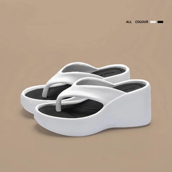 Chinelos de cunha com cunha clip toe para mulheres, sandálias de praia grossas, sola grossa, chinelos de Eva com salto alto, verão, 2024