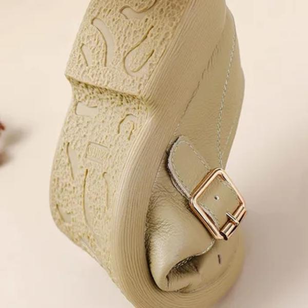 Apartamentos tecidos artesanais para mulheres, sapatos de salto baixo, couro genuíno, mocassim de conforto, T Strap, fivela, larga, outono