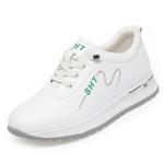 Sapato casual de sola macia de couro feminino, sapatilhas esportivas brancas para moda nova, sapatilhas desenhadas para a mãe, primavera