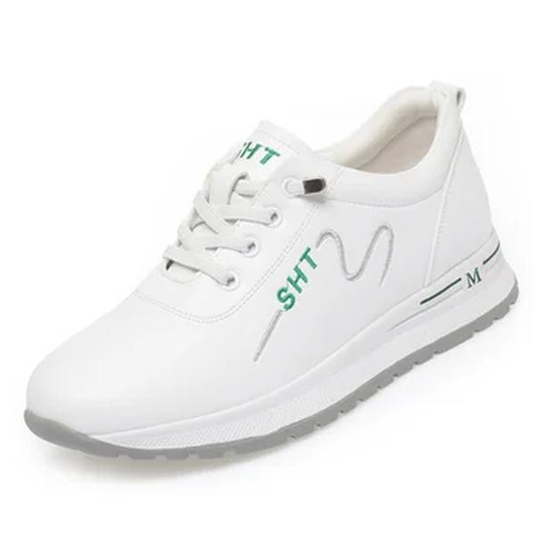 Sapato casual de sola macia de couro feminino, sapatilhas esportivas brancas para moda nova, sapatilhas desenhadas para a mãe, primavera