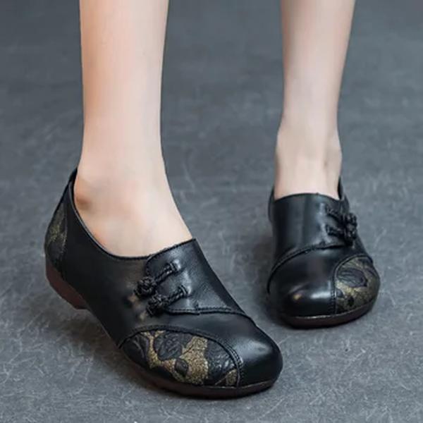 Sapatos de couro macio de salto liso para mulheres, simples, impressos a cores, sapatos para mães, novo