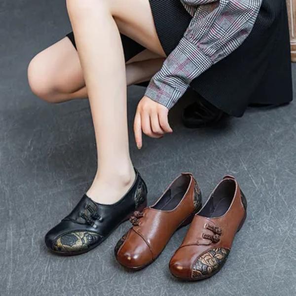 Sapatos de couro macio de salto liso para mulheres, simples, impressos a cores, sapatos para mães, novo