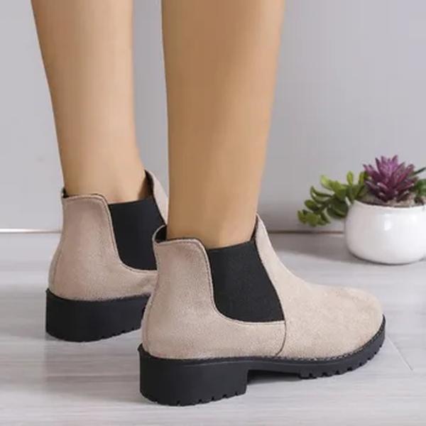 Botas elásticas para mulheres, botas de plataforma de dedo do pé redondo, sapatos casuais de fundo plano para senhoras, salto quadrado, primavera e outono