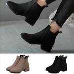 Botas flocadas antiderrapantes para mulheres, botas de plataforma, salto quadrado, cabeça redonda, monocromática, preto, tamanho 35-43, moda, outono, inverno