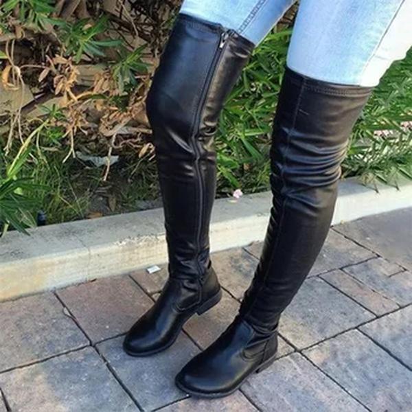 Botas femininas na altura do joelho, sapato de salto quadrado baixo, cabeça redonda, tamanho grande 41-46, novo, inverno