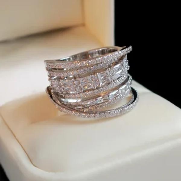 Multi-camadas anel de dedos cruzados para mulheres, zircão deslumbrante, anéis de declaração de uso diário, joalheria para festa, nova moda, 2023